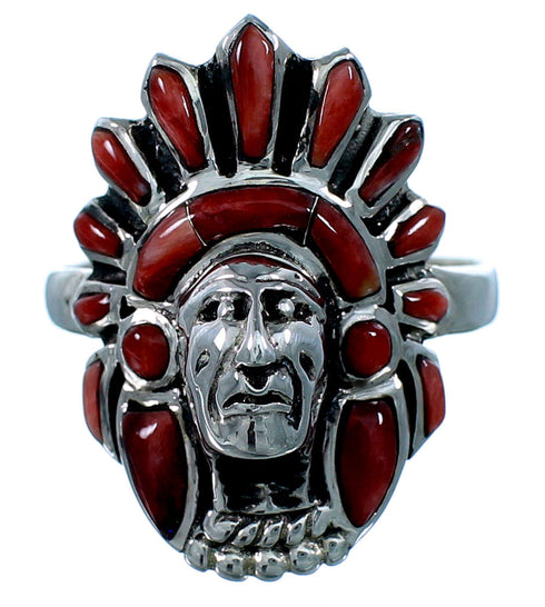 Red Oyster Shell Silver Chief Head Ring Size 8-1/2 Jewelry NS42774